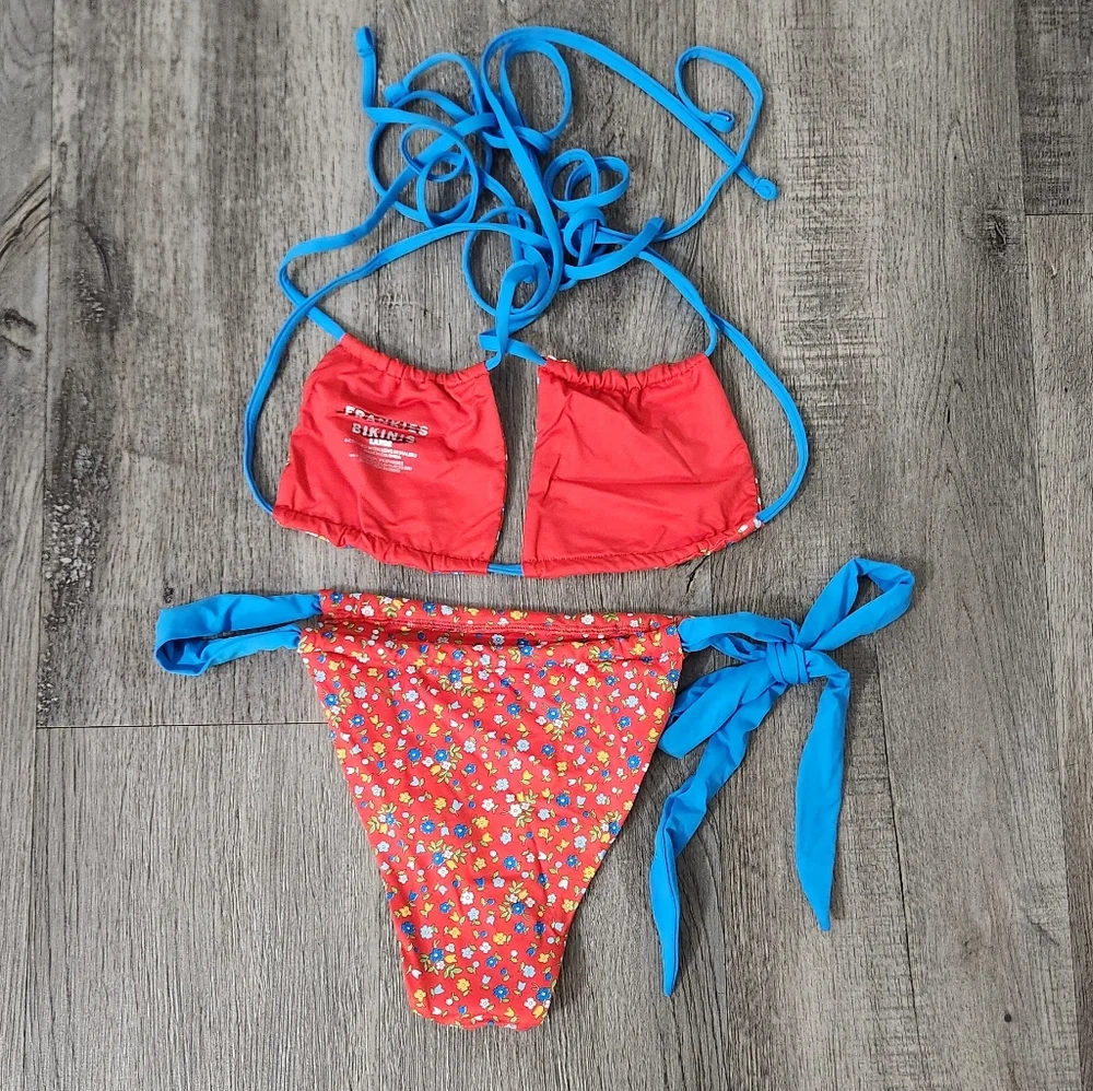 New!SET‎ Frankies Bikini Kealy Tie Side Cheeky With Florabelle Triangle Top